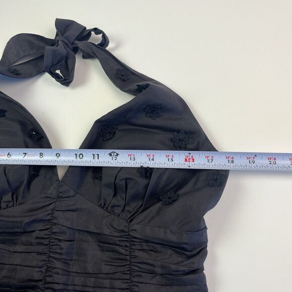 Vtg Decaprio Midi Halter Dress 12 Silk 3D Flower Fairy Whimsigoth Retro Pinup - Picture 7 of 13